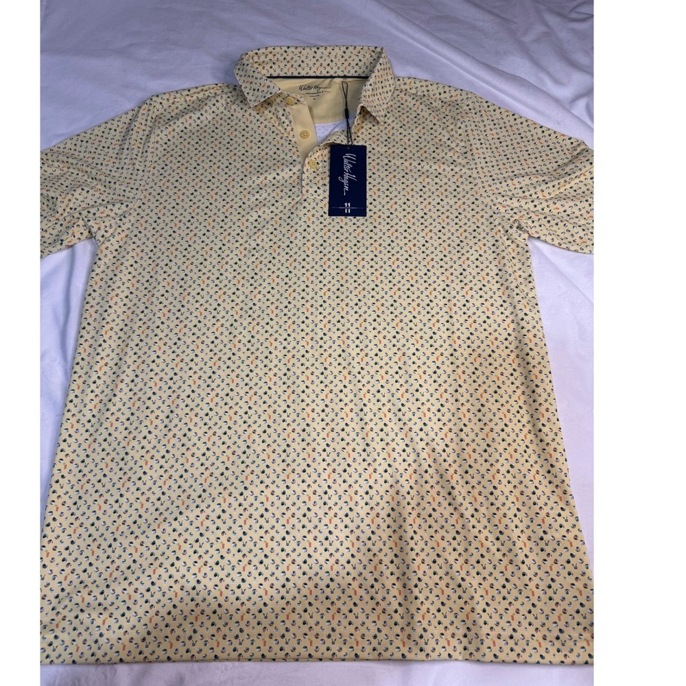 Walter Hagen Mens P11 Print Performance Polo Shirt Poolside Fun Yellow M